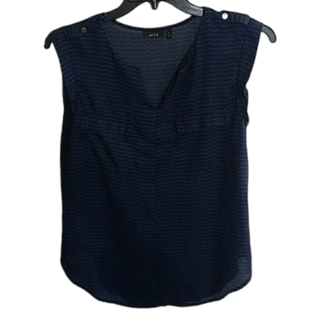 APT. 9 Black & Purple Pattern Sleeveless V Neck Shirt Blouse Top Size Medium